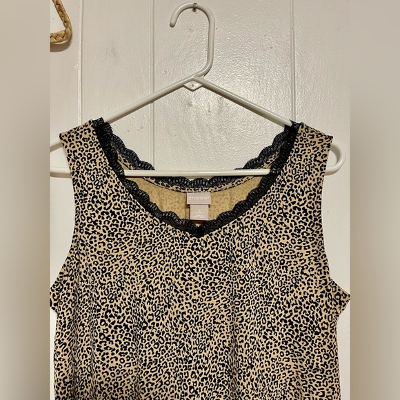 CHICOS L 2 ANIMAL LEOPARD PRINT LACE V NECK TANK TOP RAYON SPANDEX - Picture 2 of 5